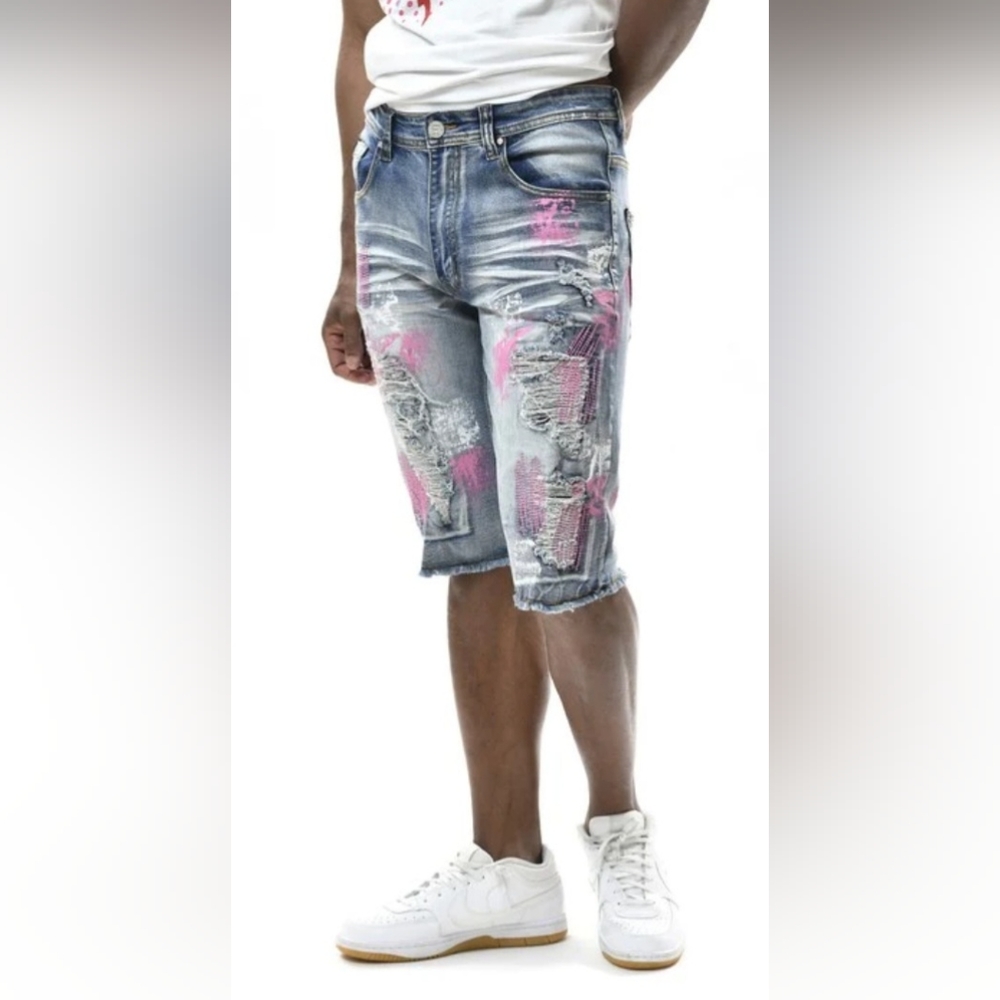 Switch Color Stich Paint Jean Shorts Size 42.